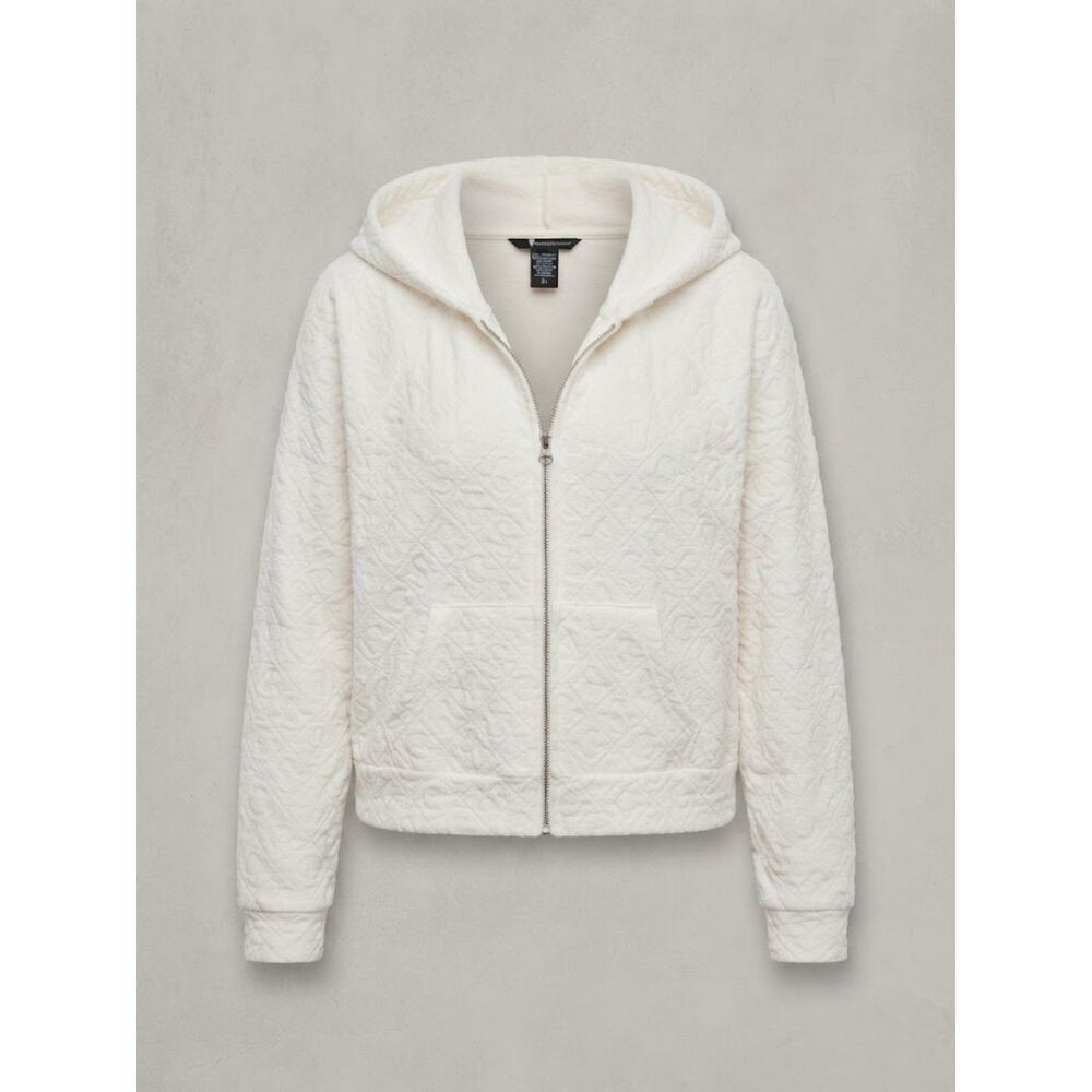 Victoria's Secret On Point White Quilted Full Zip Hoodie Jacket Pockets Size M